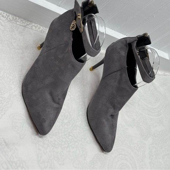 Gray high heel boots red bottom suede zipper back. Ankle strap date work sz 38 - Picture 2 of 16